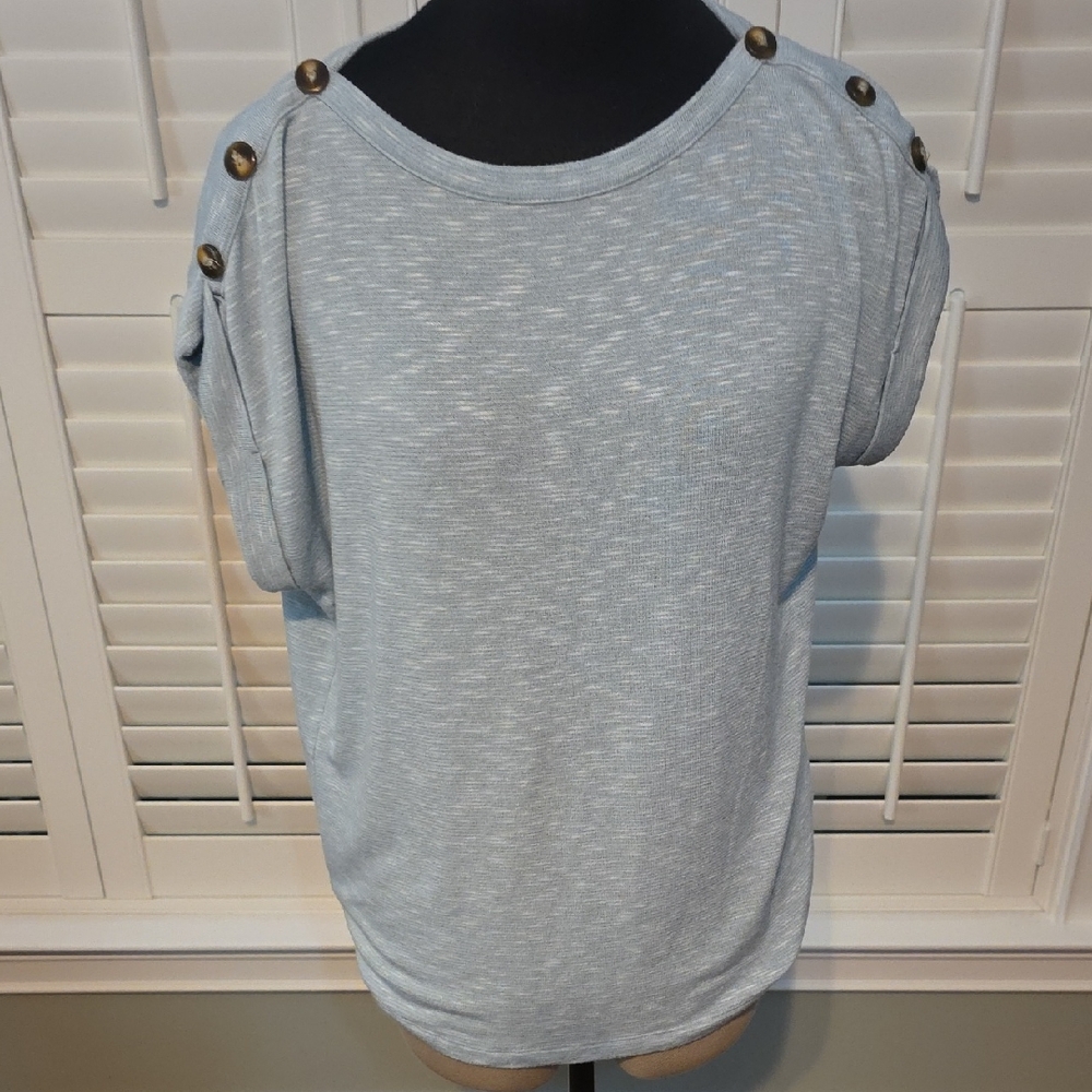 Kaileigh Light Blue Button-Shoulder Tee